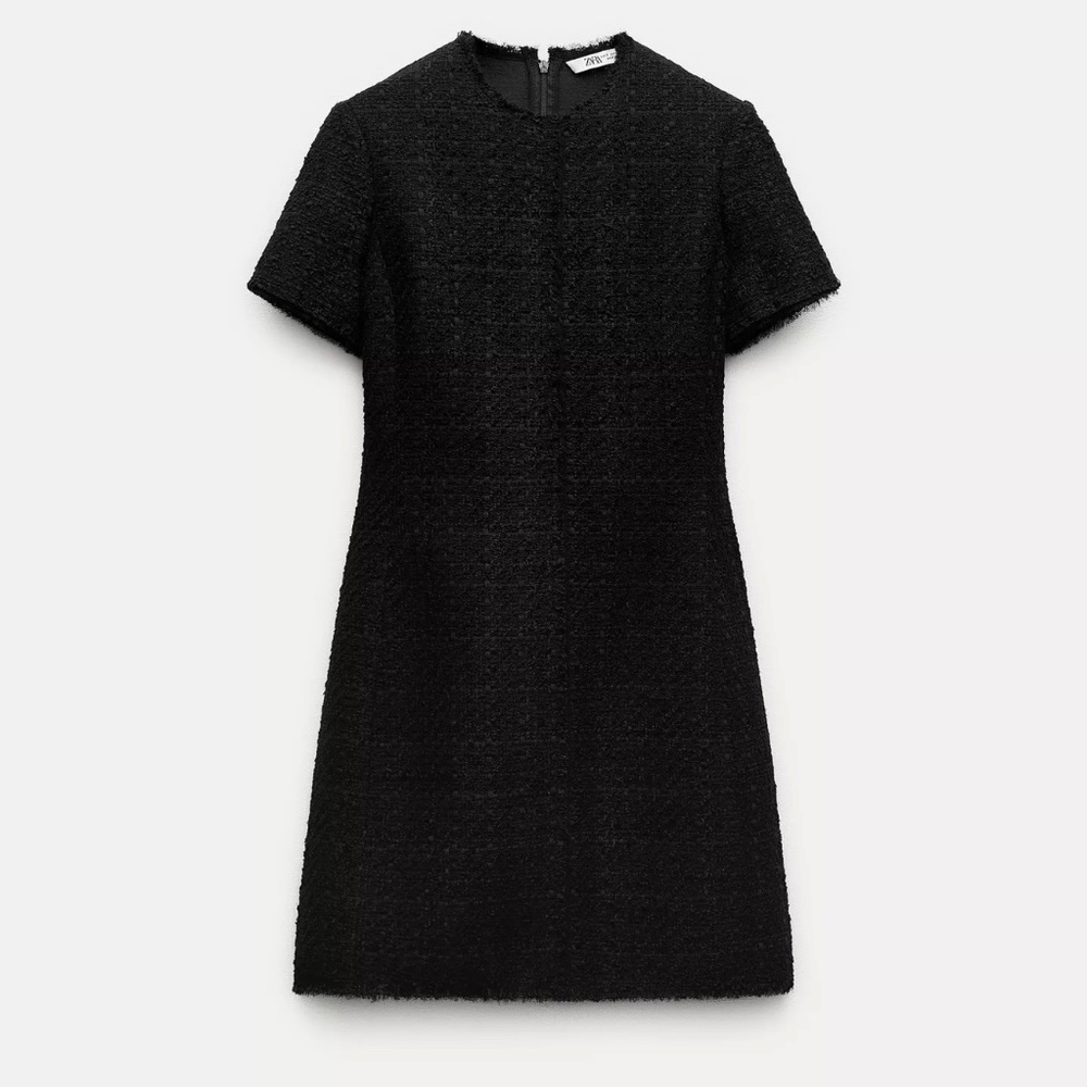 NWT Zara Collection Black Tweed Short Sleeve Dress XS Small  9375/698